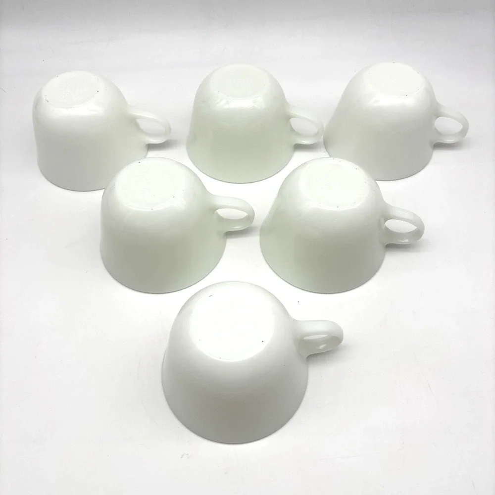 Lot of 6 1960s MCM Pyrex Corning Opal White Milk Glass C-Handle Teacups Mugs